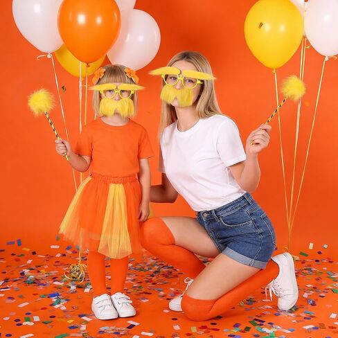 8pcs Orange costume accessories, orange tutu with yellow mustache and eyebrows set for Book Week Halloween Party in Saudi Arabia