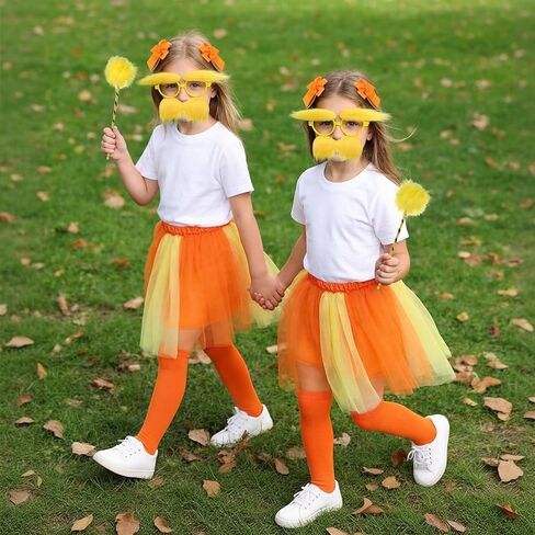 8pcs Orange costume accessories, orange tutu with yellow mustache and eyebrows set for Book Week Halloween Party in Saudi Arabia