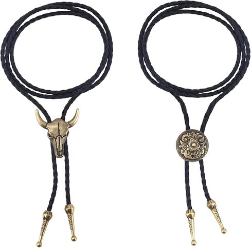 2pcs Western Bolo Tie Necklace, Adjustable Cowboy Cowgirl Necklaces Vintage Western Jewelry for Men & Women Country Style Rodeo Costume Accessories Gift in Saudi Arabia