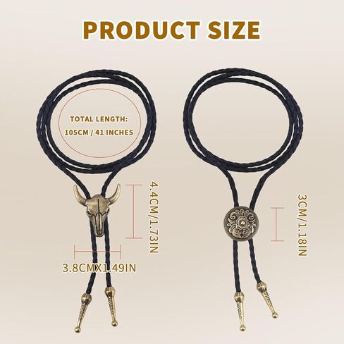 2pcs Western Bolo Tie Necklace, Adjustable Cowboy Cowgirl Necklaces Vintage Western Jewelry for Men & Women Country Style Rodeo Costume Accessories Gift in Saudi Arabia