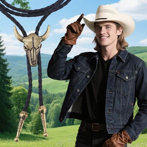 2pcs Western Bolo Tie Necklace, Adjustable Cowboy Cowgirl Necklaces Vintage Western Jewelry for Men & Women Country Style Rodeo Costume Accessories Gift in Saudi Arabia