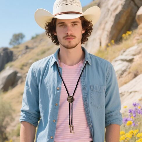 2pcs Western Bolo Tie Necklace, Adjustable Cowboy Cowgirl Necklaces Vintage Western Jewelry for Men & Women Country Style Rodeo Costume Accessories Gift in Saudi Arabia