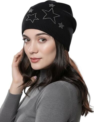 Women's Knitted Wool Blend Beanie Double Layer Stretchable Skull Cap Soft Warm Bonnet hat in Saudi Arabia