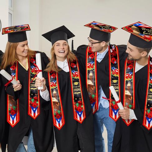 2 Pcs Puerto Rican Graduation Stole and Cap Set Class of 2026 Coqui Frog Puerto Rico Flag Graduation Sash in Saudi Arabia