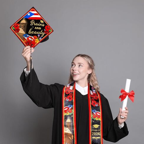 2 Pcs Puerto Rican Graduation Stole and Cap Set Class of 2026 Coqui Frog Puerto Rico Flag Graduation Sash in Saudi Arabia