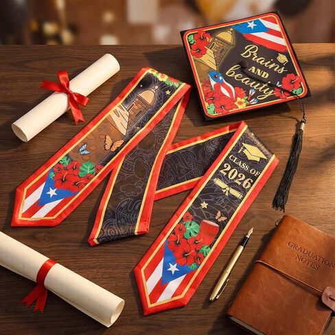 2 Pcs Puerto Rican Graduation Stole and Cap Set Class of 2026 Coqui Frog Puerto Rico Flag Graduation Sash in Saudi Arabia
