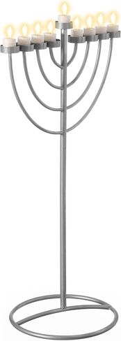 Small Modern Silver 9 Branch Lighting Thin Pipe Hanukkah Menorah, Metal-Aluminum in Kuwait