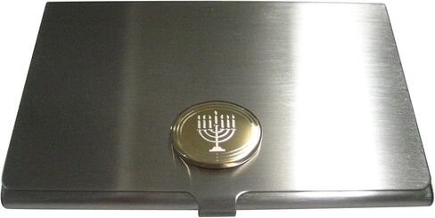 Kiola Designs Gold Toned Etched Oval Religious Menorah Business Card Holder in Kuwait