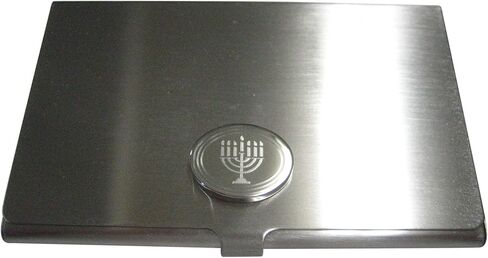 Kiola Designs Silver Toned Etched Oval Religious Menorah Business Card Holder in Kuwait