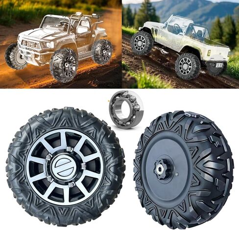 2Pack 29CM/11.4'' EVA Solid Rubber Tire for Power Wheels Ride on Car ﻿Alligator Tires Upgrade,Off-Road Tires Front/Rear Wheels for Ride on Toys Car/SUV/Jeep/UTV Replacement Parts,Black,Bearing in Saudi Arabia