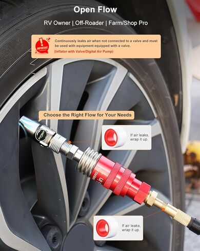 GODESON Locking Air Chuck - 12 Jaws Lock on Schrader Valve, 1/4" F-NPT Clip on Tire Chuck with 1/4" M-NPT to 8V1 Adapter and Quick Plug, Compatible with Air Pump, Air Compressor - Open Flow in Saudi Arabia