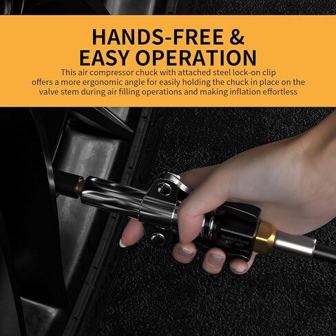 Locking Air Chuck, Heavy Duty Open Flow with Six Steel Jaws, Locks onto Any Tire Valve, No Leaks or Pop-Offs, Rated to 150 PSI - Open Flow in Saudi Arabia