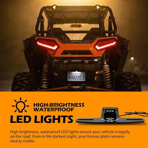 حامل لوحة ترخيص DREAMIZER UTV مع إطار لوحة ترخيص من الألومنيوم بإضاءة LED لمركبة ATV SxS وعربة الجولف والشاحنة وقارب مقطورة الثلج متوافق مع Polaris RZR Can-Am Maverick X3 Ranger in Kuwait
