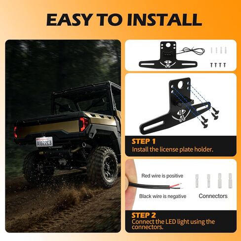 حامل لوحة ترخيص DREAMIZER UTV مع إطار لوحة ترخيص من الألومنيوم بإضاءة LED لمركبة ATV SxS وعربة الجولف والشاحنة وقارب مقطورة الثلج متوافق مع Polaris RZR Can-Am Maverick X3 Ranger in Kuwait