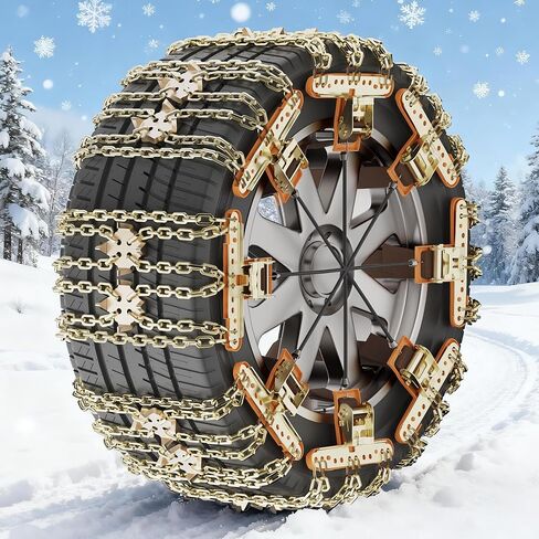 سلاسل الثلج MOPHOTO 8 عبوات، سلاسل الإطارات للسيارات/سيارات الدفع الرباعي/شاحنات البيك أب، سلاسل الأمان، لعرض الإطارات 215-285 مم، سلاسل أمان سريعة التركيب لمدة 30 ثانية، جر شتوي متين in Kuwait