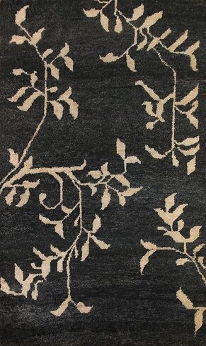 Rug Source Modern Collection 6x10 Abstract Area Rug, Hand Knotted Black Nature Print Rug, Oriental Jute Carpet for Bedroom, Living Room, Dining Room in Kuwait