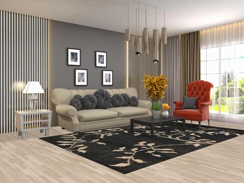 Rug Source Modern Collection 6x10 Abstract Area Rug, Hand Knotted Black Nature Print Rug, Oriental Jute Carpet for Bedroom, Living Room, Dining Room in Kuwait