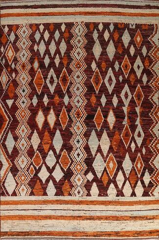 Rug Source Modern Collection 9x12 Area Rug, Hand Knotted Red Tribal Rug, Oriental 100% Wool Carpet for Bedroom, Living Room, Dining Room in Kuwait