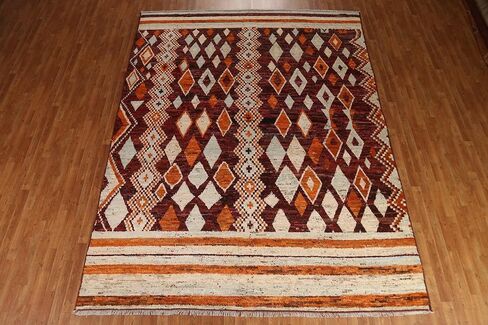 Rug Source Modern Collection 9x12 Area Rug, Hand Knotted Red Tribal Rug, Oriental 100% Wool Carpet for Bedroom, Living Room, Dining Room in Kuwait