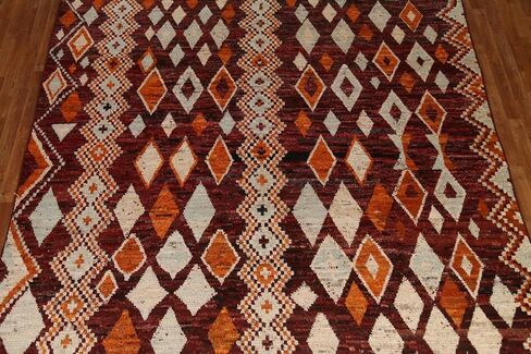Rug Source Modern Collection 9x12 Area Rug, Hand Knotted Red Tribal Rug, Oriental 100% Wool Carpet for Bedroom, Living Room, Dining Room in Kuwait