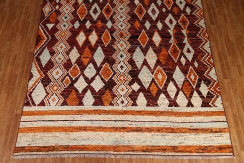 Rug Source Modern Collection 9x12 Area Rug, Hand Knotted Red Tribal Rug, Oriental 100% Wool Carpet for Bedroom, Living Room, Dining Room in Kuwait