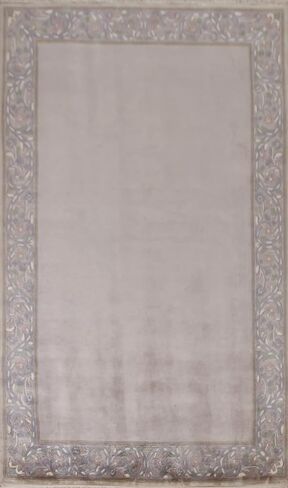 سجادة منطقة نيبالية مقاس 5 × 8 من مجموعة Rug Source الحديثة، سجادة ذات حواف رمادية وفحمية معقودة يدويًا، سجادة صوف شرقية 100% لغرفة النوم، وغرفة المعيشة، وغرفة الطعام in Kuwait