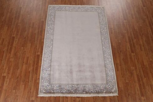 سجادة منطقة نيبالية مقاس 5 × 8 من مجموعة Rug Source الحديثة، سجادة ذات حواف رمادية وفحمية معقودة يدويًا، سجادة صوف شرقية 100% لغرفة النوم، وغرفة المعيشة، وغرفة الطعام in Kuwait