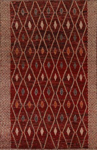 Rug Source Modern Collection 7x9 Area Rug, Hand Knotted Red Geometric Rug, Oriental 100% Wool Carpet for Bedroom, Living Room, Dining Room in Kuwait