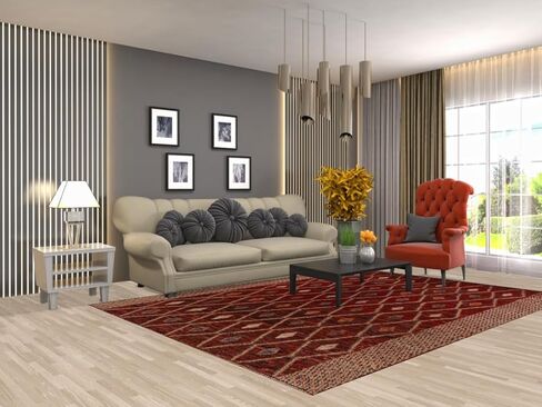 Rug Source Modern Collection 7x9 Area Rug, Hand Knotted Red Geometric Rug, Oriental 100% Wool Carpet for Bedroom, Living Room, Dining Room in Kuwait