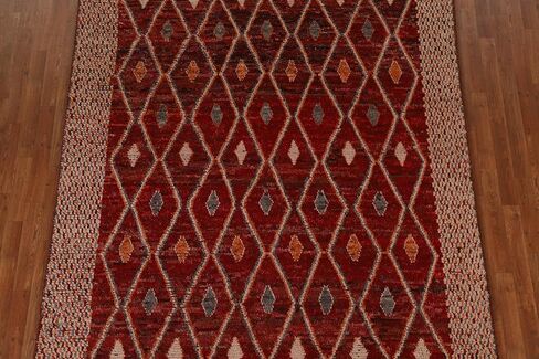 Rug Source Modern Collection 7x9 Area Rug, Hand Knotted Red Geometric Rug, Oriental 100% Wool Carpet for Bedroom, Living Room, Dining Room in Kuwait
