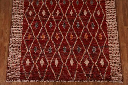 Rug Source Modern Collection 7x9 Area Rug, Hand Knotted Red Geometric Rug, Oriental 100% Wool Carpet for Bedroom, Living Room, Dining Room in Kuwait