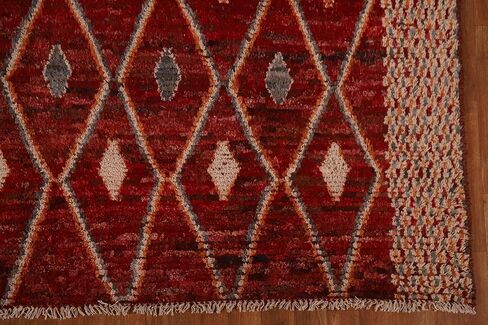 Rug Source Modern Collection 7x9 Area Rug, Hand Knotted Red Geometric Rug, Oriental 100% Wool Carpet for Bedroom, Living Room, Dining Room in Kuwait