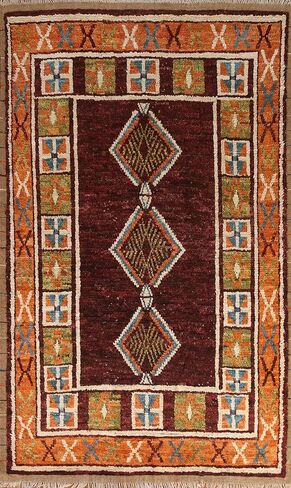 سجادة منطقة Rug Source Modern Collection مقاس 7x10، سجادة قبلية حمراء معقودة يدويًا، سجادة صوف شرقية 100% لغرفة النوم، وغرفة المعيشة، وغرفة الطعام in Kuwait