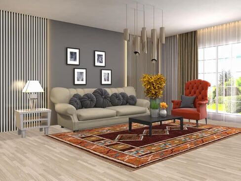 سجادة منطقة Rug Source Modern Collection مقاس 7x10، سجادة قبلية حمراء معقودة يدويًا، سجادة صوف شرقية 100% لغرفة النوم، وغرفة المعيشة، وغرفة الطعام in Kuwait