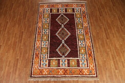 سجادة منطقة Rug Source Modern Collection مقاس 7x10، سجادة قبلية حمراء معقودة يدويًا، سجادة صوف شرقية 100% لغرفة النوم، وغرفة المعيشة، وغرفة الطعام in Kuwait