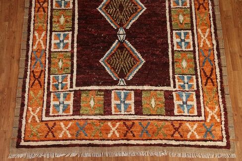 سجادة منطقة Rug Source Modern Collection مقاس 7x10، سجادة قبلية حمراء معقودة يدويًا، سجادة صوف شرقية 100% لغرفة النوم، وغرفة المعيشة، وغرفة الطعام in Kuwait