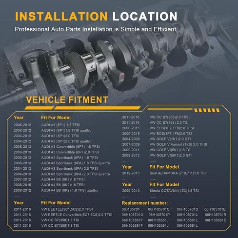 06H105701C مجموعة المحامل الرئيسية لقضيب توصيل المحرك والعمود المرفقي 06H105561L متوافقة مع 2.0T VW Golf Jetta Passat CC Tiguan Beetle Audi A3 A4 A5 A6 Quattro A8 Q3 Q5 TT S3 S4 S8 Skoda Seat in Kuwait