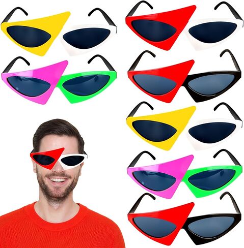 8 Pack Novelty Party Sunglasses Funny 80s Triangle Sunglasses Retro Asymmetric Hip Hop Glasses for 80s Hip Hop Music Festival Dance Birthday Party in Kuwait