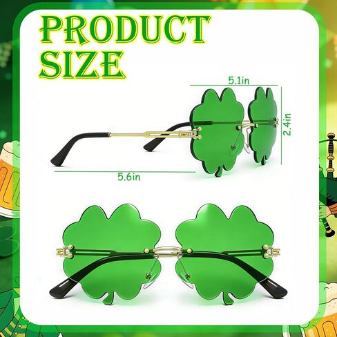 QLINLEAF St. Patrick's Day Shamrock Sunglasses Green Clover Glasses for Men Women Novelty Irish Lucky Leprechaun Costume Party Glasses in Saudi Arabia