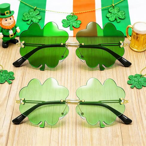 QLINLEAF St. Patrick's Day Shamrock Sunglasses Green Clover Glasses for Men Women Novelty Irish Lucky Leprechaun Costume Party Glasses in Saudi Arabia