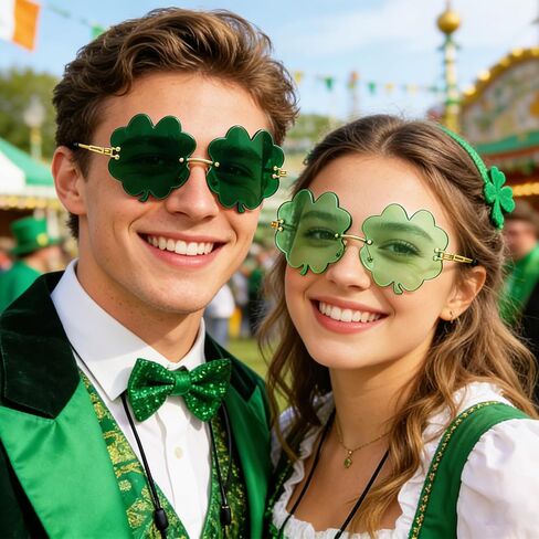 QLINLEAF St. Patrick's Day Shamrock Sunglasses Green Clover Glasses for Men Women Novelty Irish Lucky Leprechaun Costume Party Glasses in Saudi Arabia