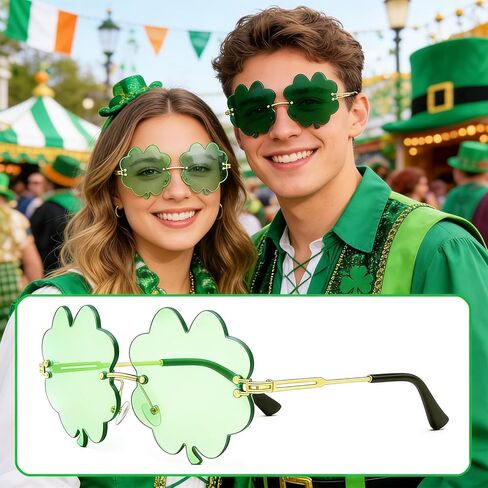 QLINLEAF St. Patrick's Day Shamrock Sunglasses Green Clover Glasses for Men Women Novelty Irish Lucky Leprechaun Costume Party Glasses in Saudi Arabia