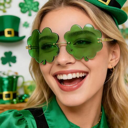 QLINLEAF St. Patrick's Day Shamrock Sunglasses Green Clover Glasses for Men Women Novelty Irish Lucky Leprechaun Costume Party Glasses in Saudi Arabia