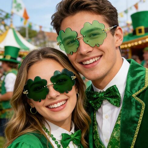 QLINLEAF St. Patrick's Day Shamrock Sunglasses Green Clover Glasses for Men Women Novelty Irish Lucky Leprechaun Costume Party Glasses in Saudi Arabia