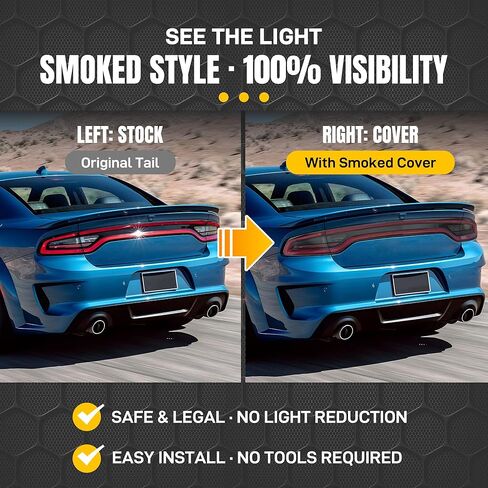 Smoked Black Tail Light Covers for 2015-2024 Dodge Charger, Protective Rear Lamp Guards, Exterior Automotive Accessories in Saudi Arabia