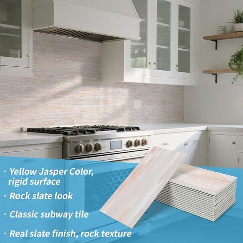 Art3d 102-Piece Peel and Stick Wall Tile for Kitchen Backsplash, Bathroom, Fireplace, 3in. x 6in. Stick on Subway Tile, Yellow Jasper in Saudi Arabia