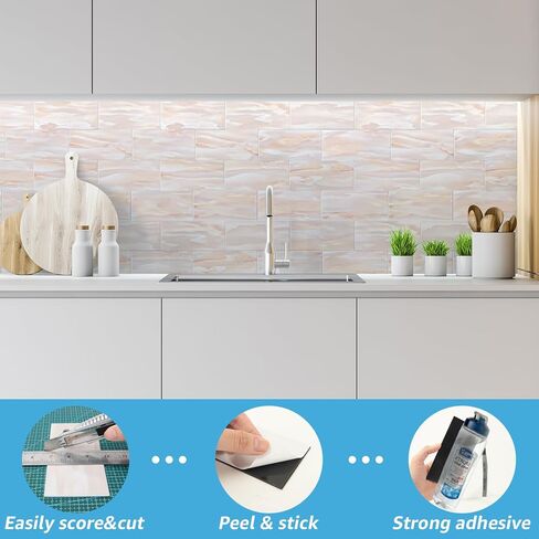 Art3d 102-Piece Peel and Stick Wall Tile for Kitchen Backsplash, Bathroom, Fireplace, 3in. x 6in. Stick on Subway Tile, Yellow Jasper in Saudi Arabia