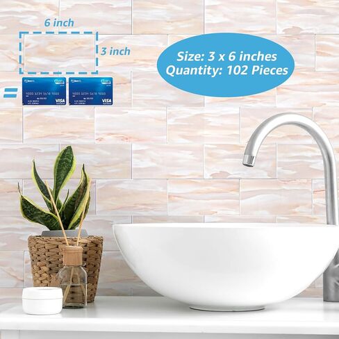 Art3d 102-Piece Peel and Stick Wall Tile for Kitchen Backsplash, Bathroom, Fireplace, 3in. x 6in. Stick on Subway Tile, Yellow Jasper in Saudi Arabia