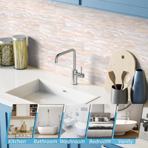 Art3d 102-Piece Peel and Stick Wall Tile for Kitchen Backsplash, Bathroom, Fireplace, 3in. x 6in. Stick on Subway Tile, Yellow Jasper in Saudi Arabia