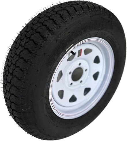 ST205/75D15 TEX STAR TRAILER TIRE ON RIM, LOAD RANGE C 6 PLY BIAS, 5 LUG WHITE SPOKE WHEEL WITH 5X4.5" BOLT PATTERN. REPLACES F78 OR R15 - INCLUDES WARRANTY in Saudi Arabia